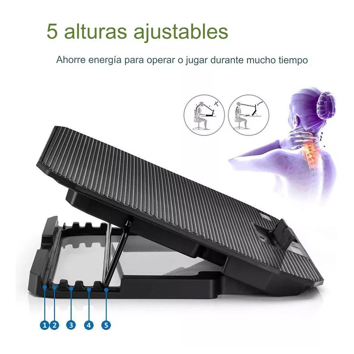 Base Soporte Para Notebook 2 Ventiladores /6 Velocidades Led 4