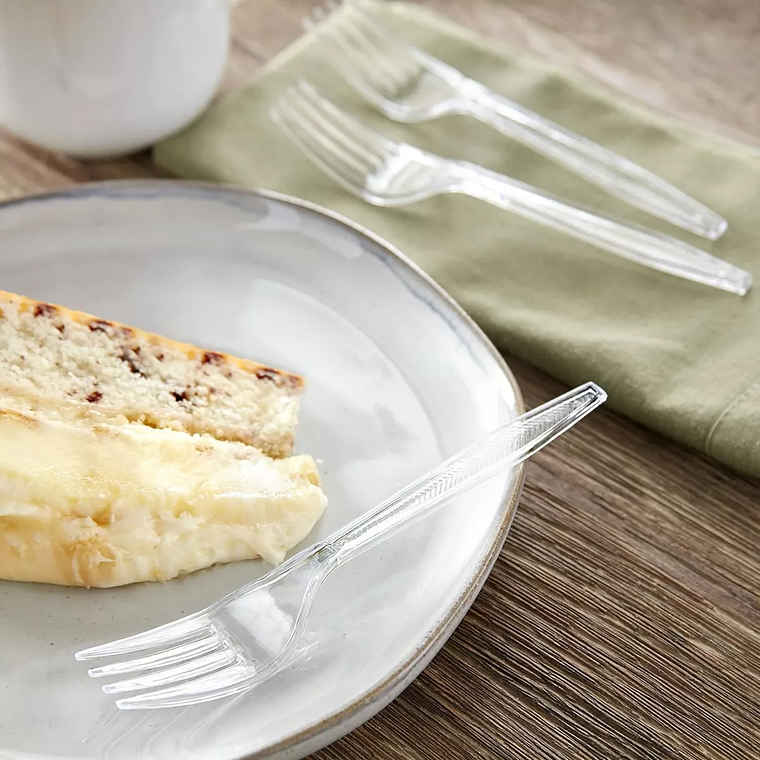 Pack 100 Tenedores Transparente Reutilizable - Desechable 3