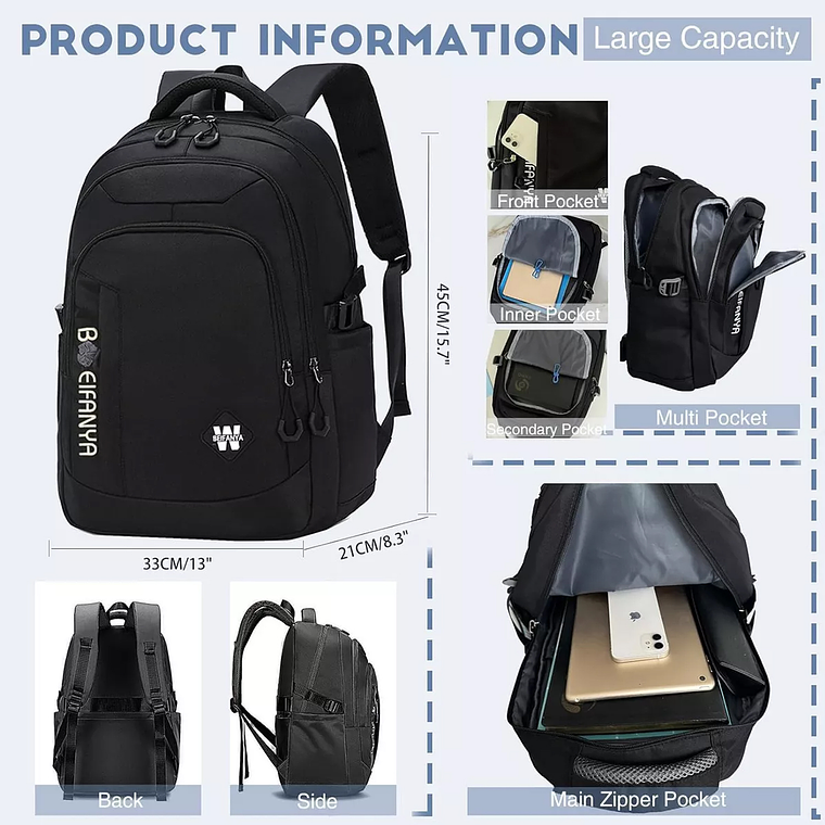 Mochila Multifuncional De Viaje Negocio Para Notebook Unisex 6