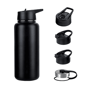 Termo Botella Agua Termica Acero Inoxidable + 4 Tapas 1000ml