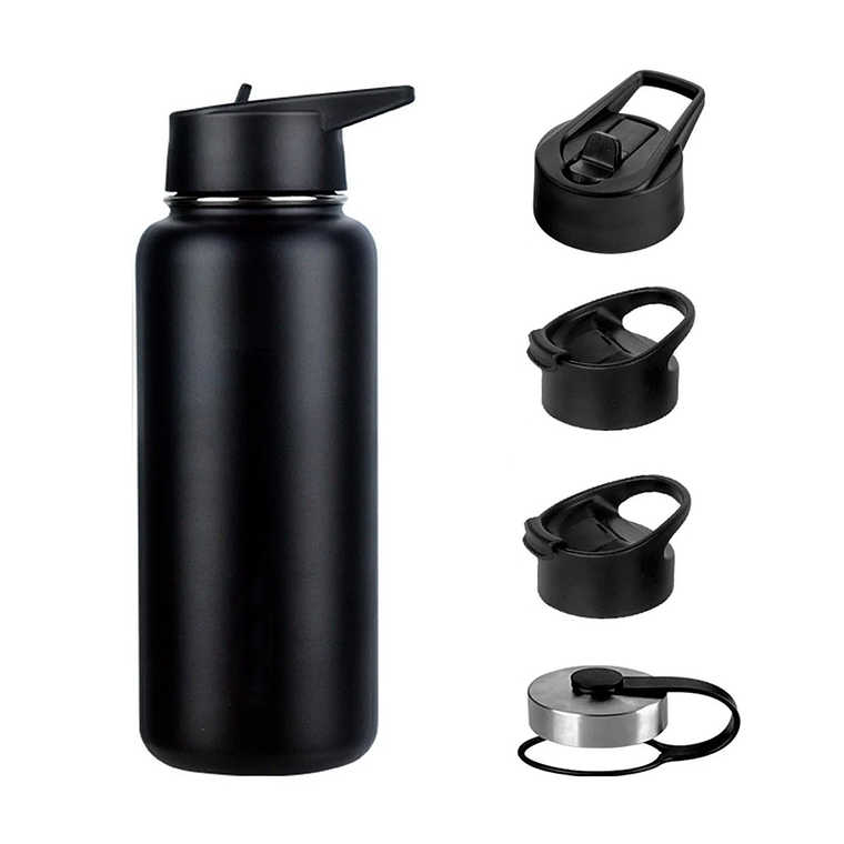 Termo Botella Agua Termica Acero Inoxidable + 4 Tapas 1000ml 1