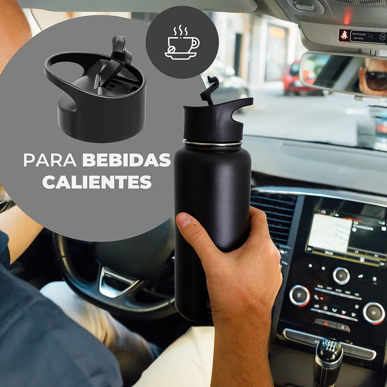 Termo Botella Agua Termica Acero Inoxidable + 4 Tapas 1000ml 4