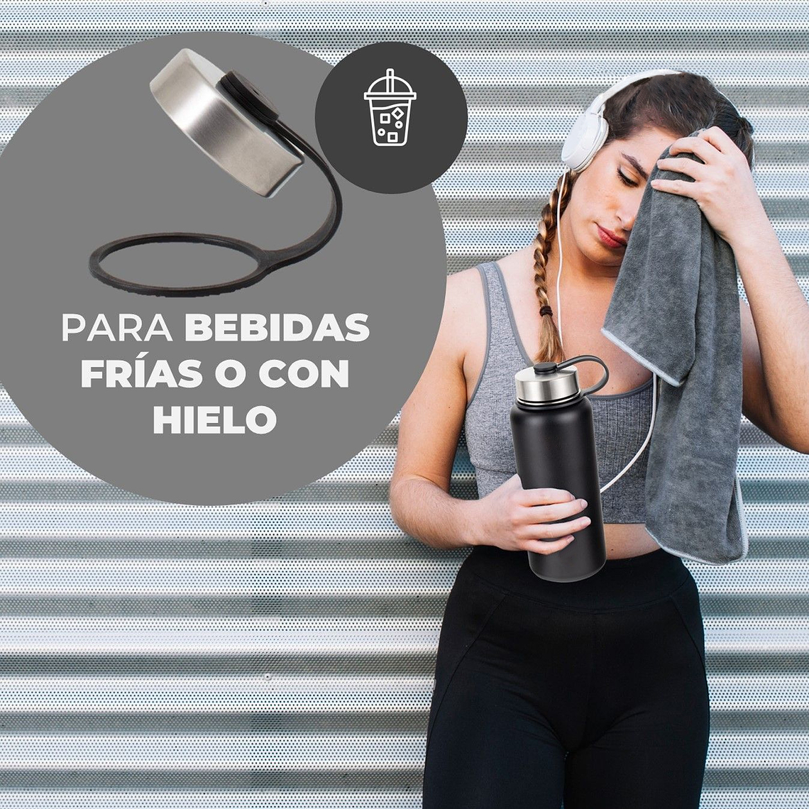 Termo Botella Agua Termica Acero Inoxidable + 4 Tapas 1000ml 6