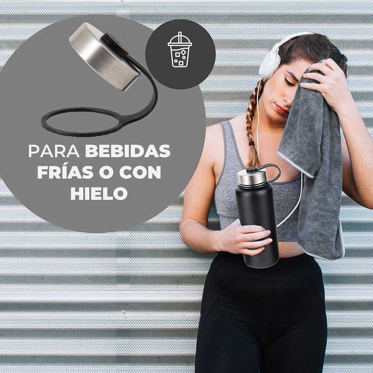 Termo Botella Agua Termica Acero Inoxidable + 4 Tapas 1000ml 6