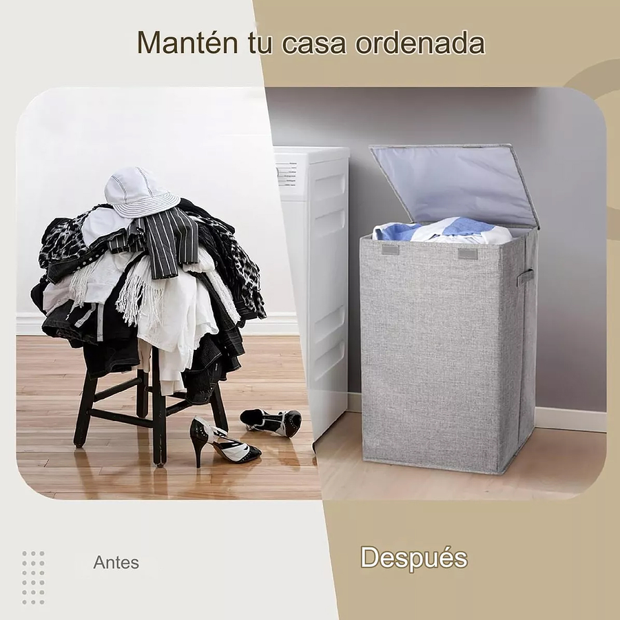 Cesta Contenedor De Ropa Sucia Plegable Con Tapa De Lino