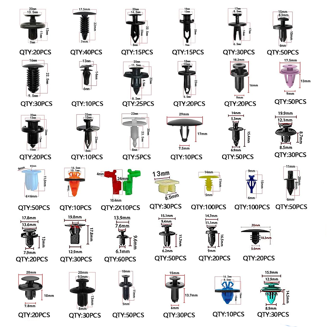 Kit 1295 Clip Broche Retencion Plastico Auto Lata Tapabarro 7