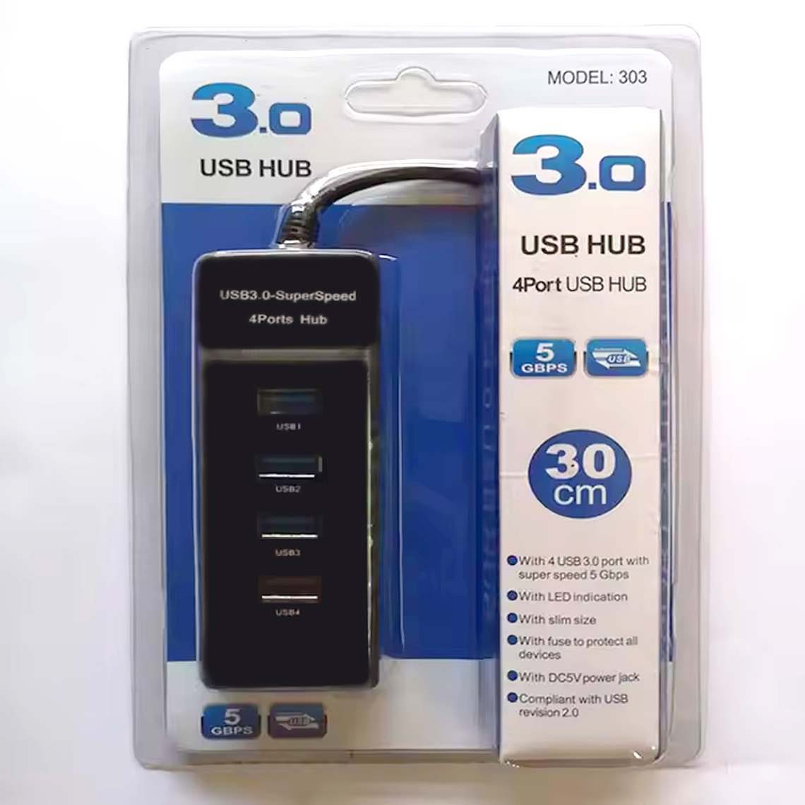 Hub Usb 3.0 4 Puertos De Alta Velocidad Indicador Led Azul 3