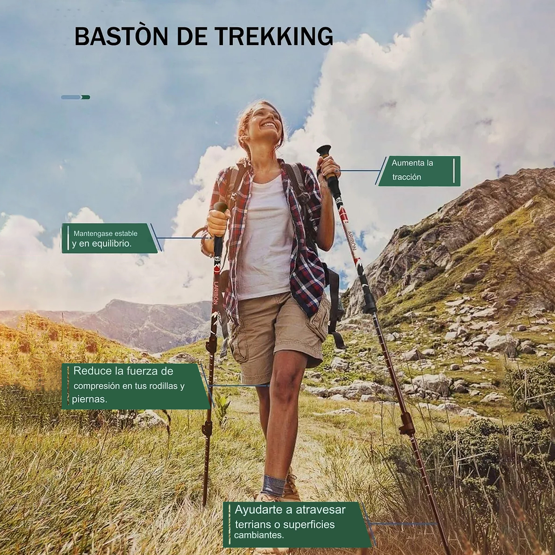 Pack 2 Bastones Trekking Senderismo Plegable Aluminio 7075 3