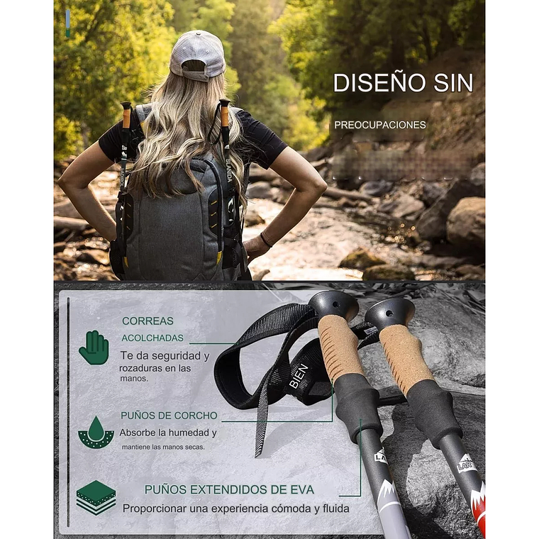 Pack 2 Bastones Trekking Senderismo Plegable Aluminio 7075 4