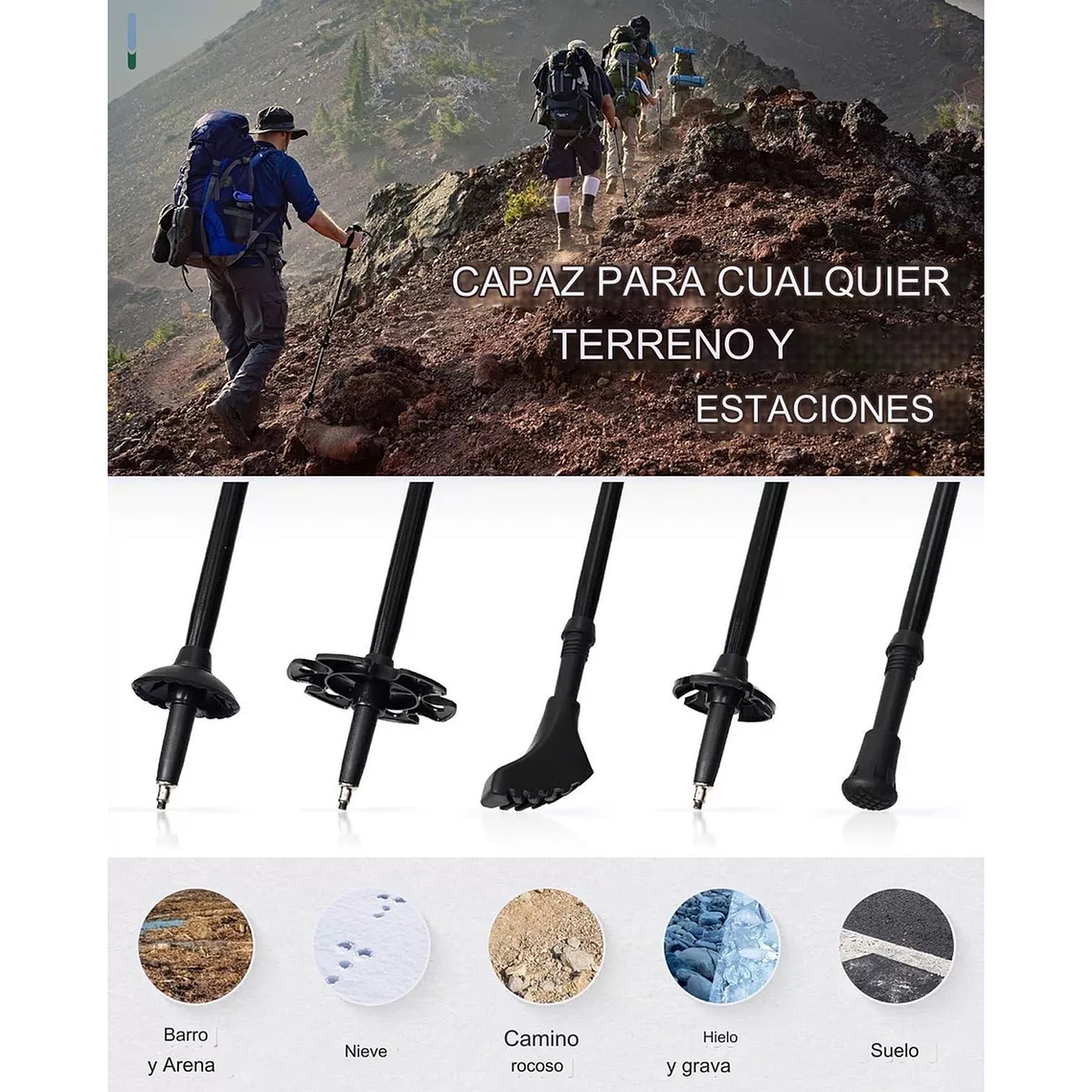 Pack 2 Bastones Trekking Senderismo Plegable Aluminio 7075 5