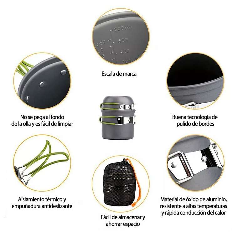 Set Ollas Kit Camping 5 Piezas Ultraligero 4