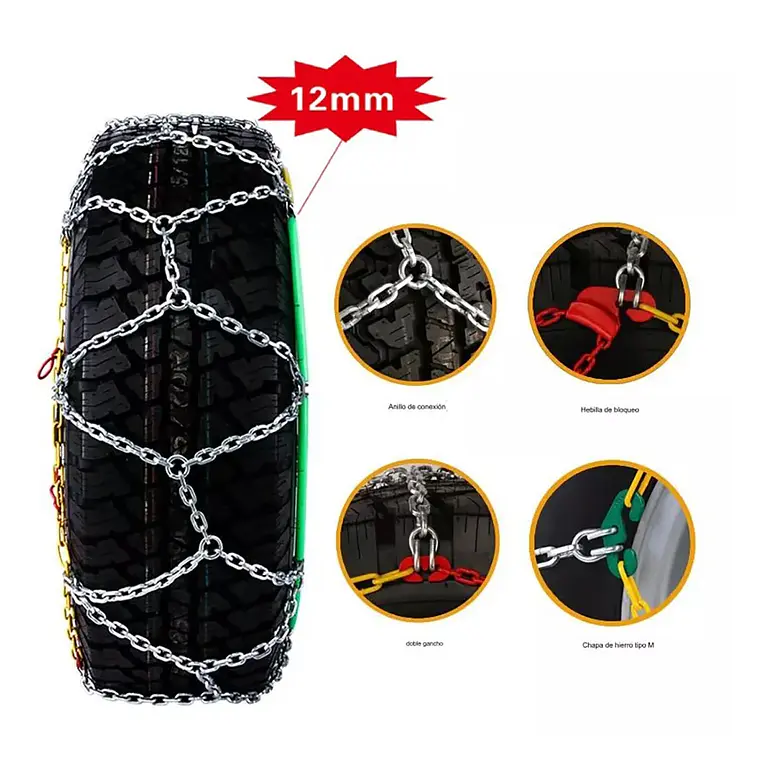 Cadena Para Nieve Barro Antideslizante Auto Par 12mm Kn-130 2