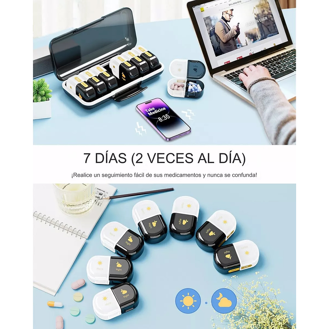 Organizador De Pastillas Portátil, Pastillero Semanal Am/pm 2