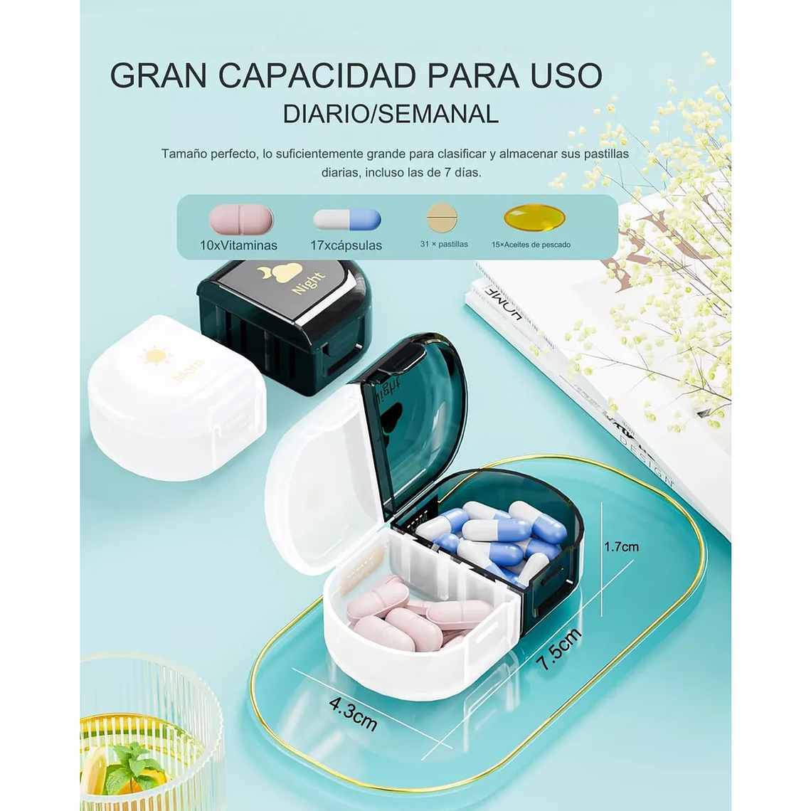 Organizador De Pastillas Portátil, Pastillero Semanal Am/pm 4