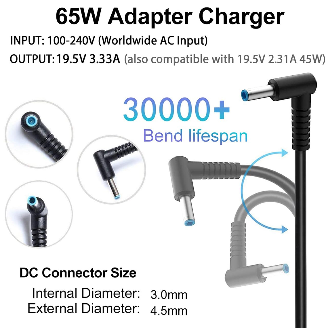 Cargador Notebook Para Hp Punta Azul 19.5v 3.33a 65w 4