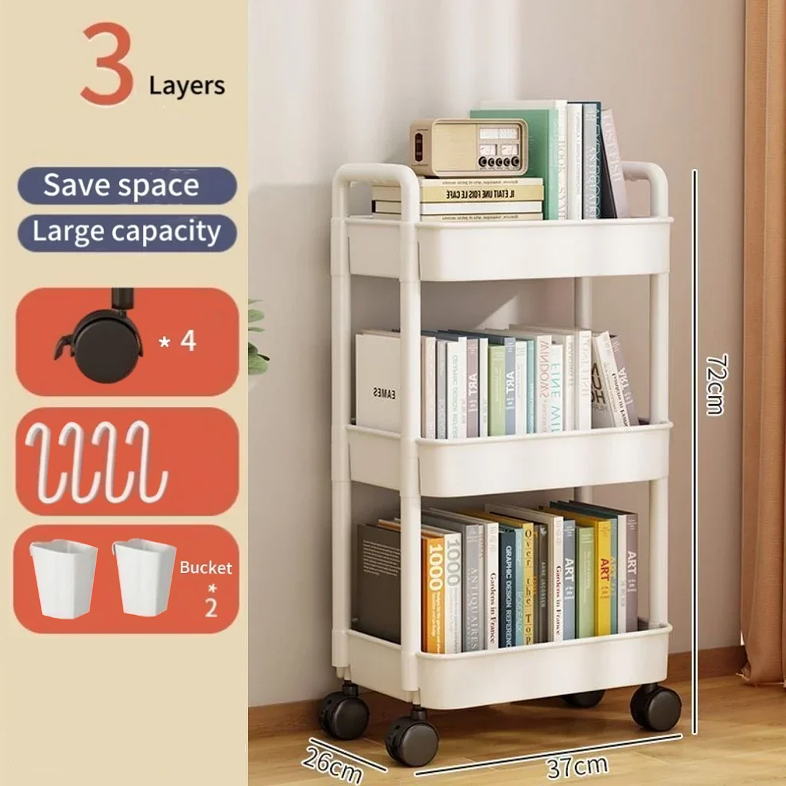 Carrito Organizador Con Ruedas Asas Multiuso 3 Niveles 8