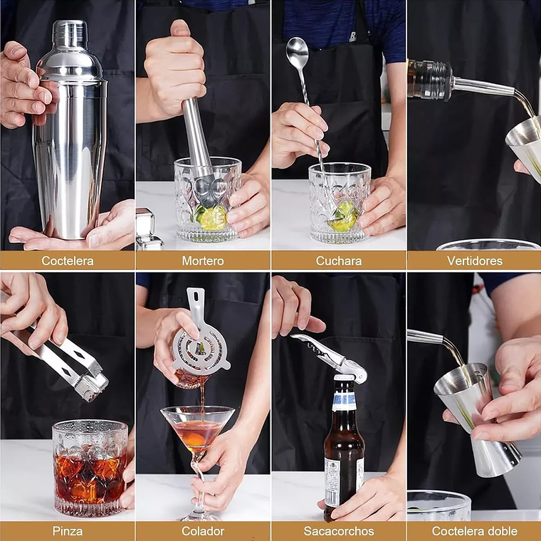 Kit De Utensilios De Coctelería C/coctelera De 750ml, 12 Pzs 4