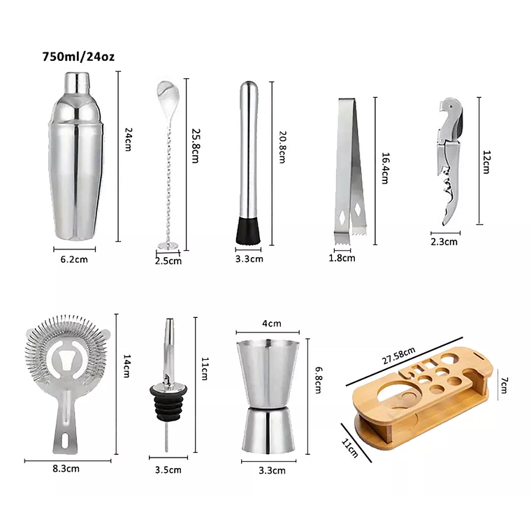 Kit De Utensilios De Coctelería C/coctelera De 750ml, 12 Pzs 6