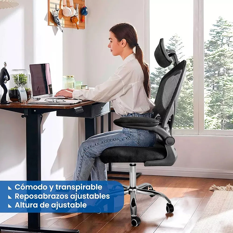 Silla De Oficina Ergonómica, Tapicería Cómoda Con Ruedas 8