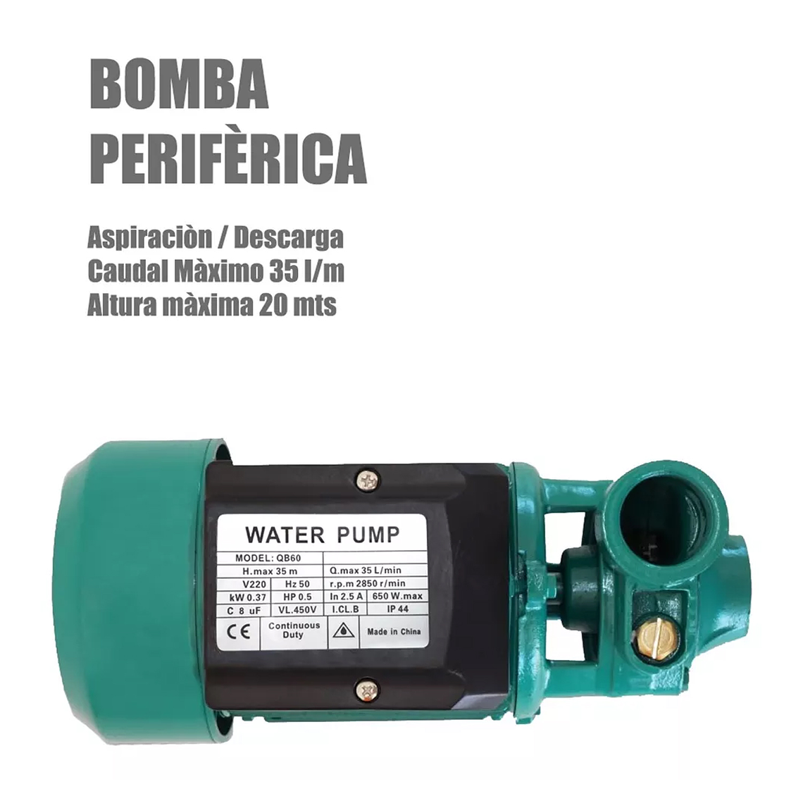 Bomba De Agua Periférica 0.5hp 35l/min Qb60 220v 50hz 2