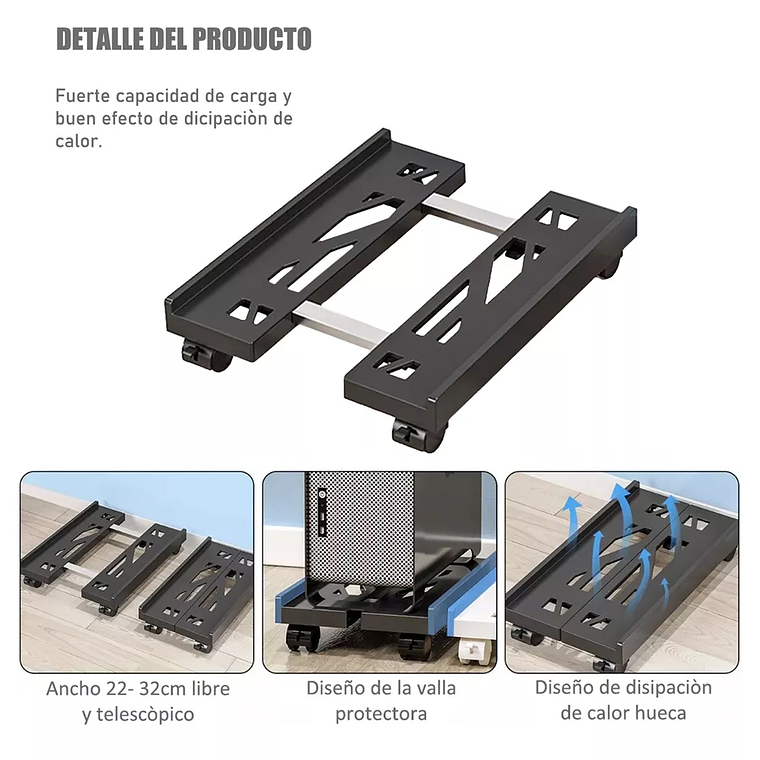 Base/soporte De Cpu Expandible Retráctil Con Ruedas Y Freno 3