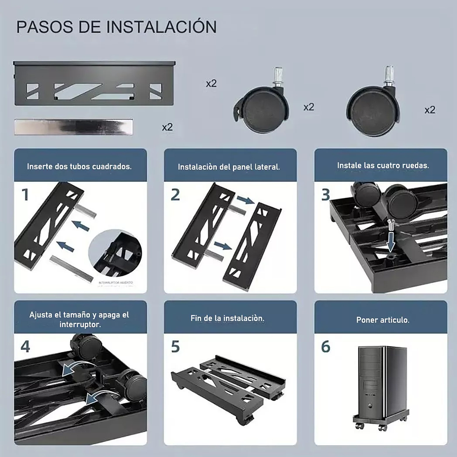 Base/soporte De Cpu Expandible Retráctil Con Ruedas Y Freno