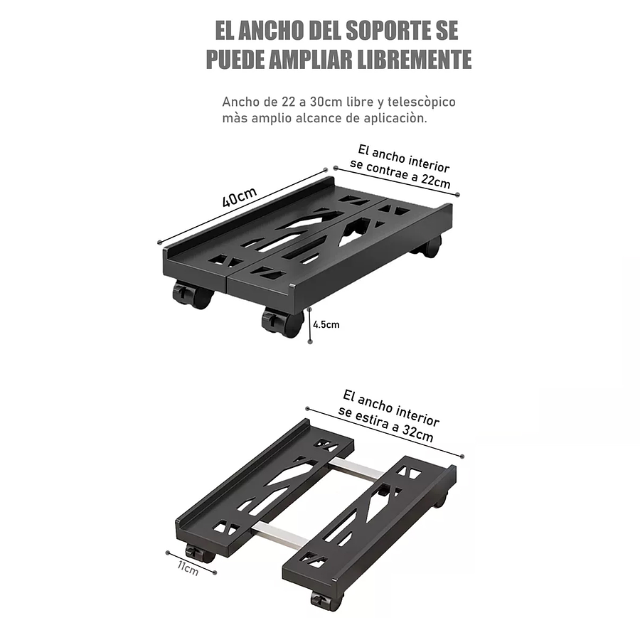 Base/soporte De Cpu Expandible Retráctil Con Ruedas Y Freno