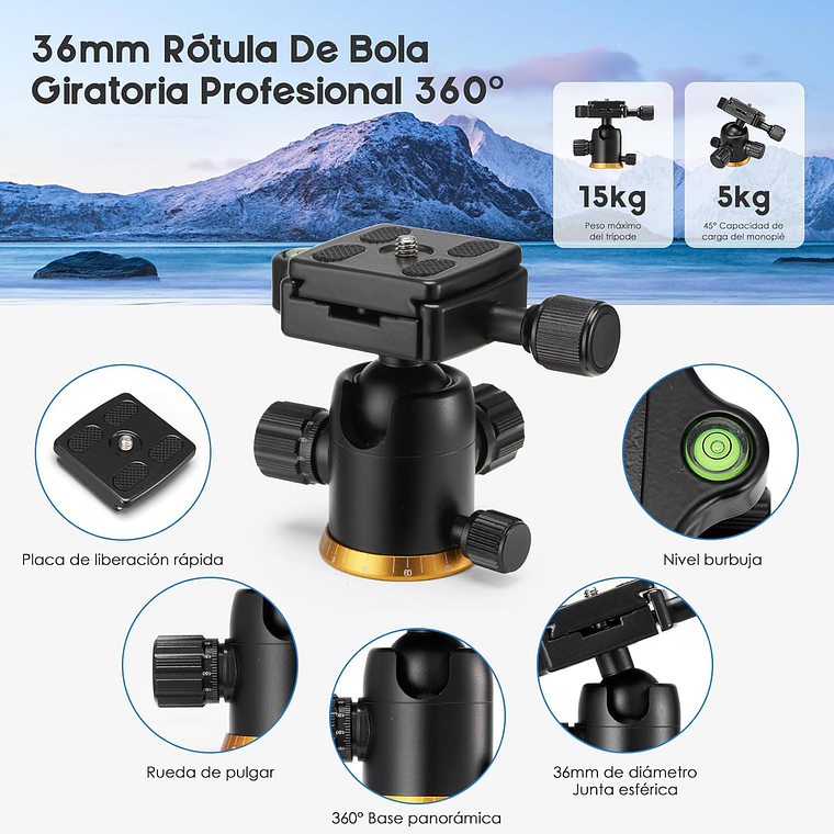 Tripode Camara fotografica, Celular Video Profesional Con Cabezal 3