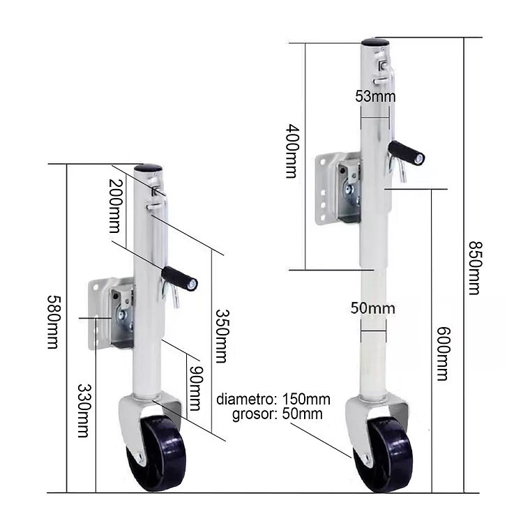 Pata Carro Arrastre Rueda Maniobrable Enganche 6