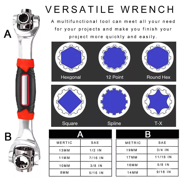 Llave Tigre Universal 360 Grado 8 En 1 Herramientas Socket 3