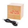 Reloj Despertador Digital Luz Led Cubo De Madera