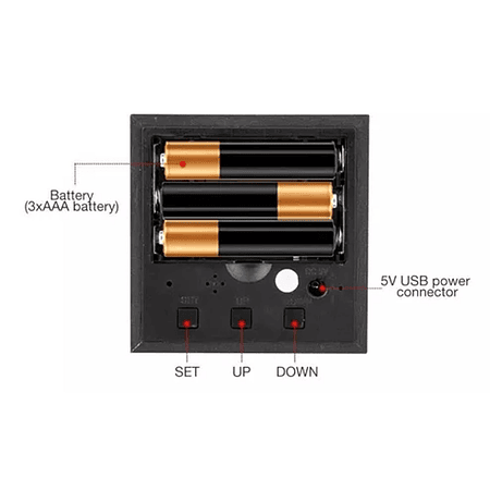 Reloj Despertador Digital Luz Led Cubo De Madera