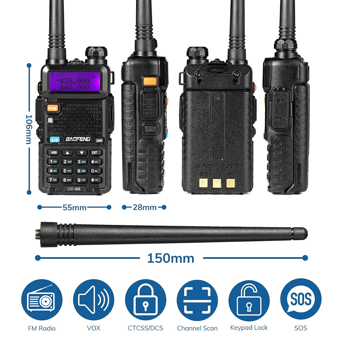 Radio Transmisor Walkie Talkie Vhf Uhf Fm Dual Band Uv-5r 4