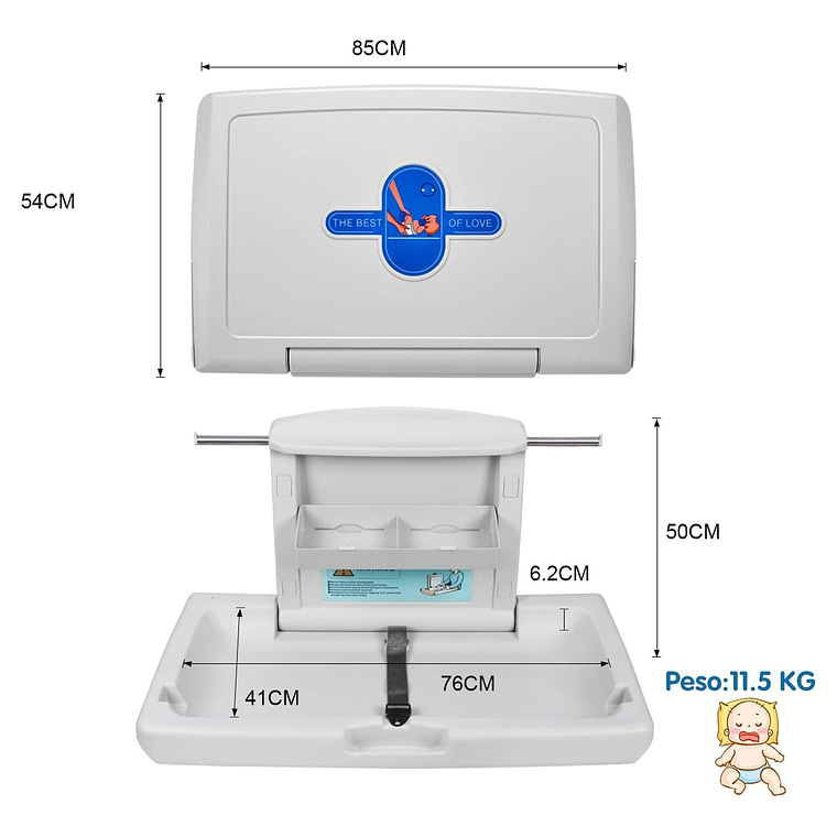 Mudador Cambiador Plegable Para Bebe Horizontal Baño Público 4
