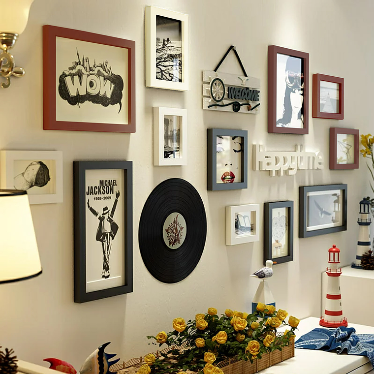 Set Marcos Foto Decorativo Pared 12 Pzs, 2 letreros, 1 vinilo 1