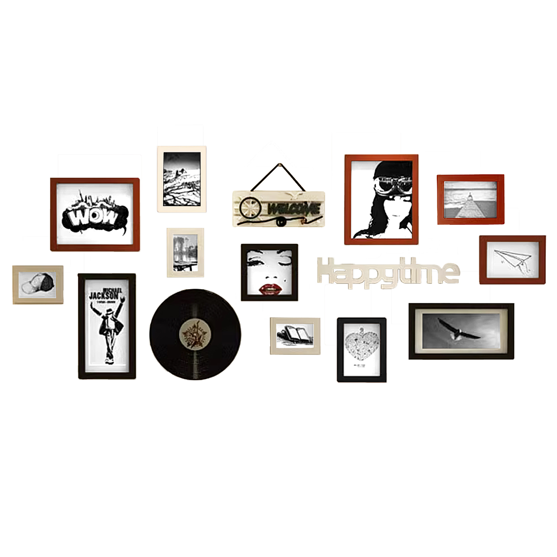 Set Marcos Foto Decorativo Pared 12 Pzs, 2 letreros, 1 vinilo 2