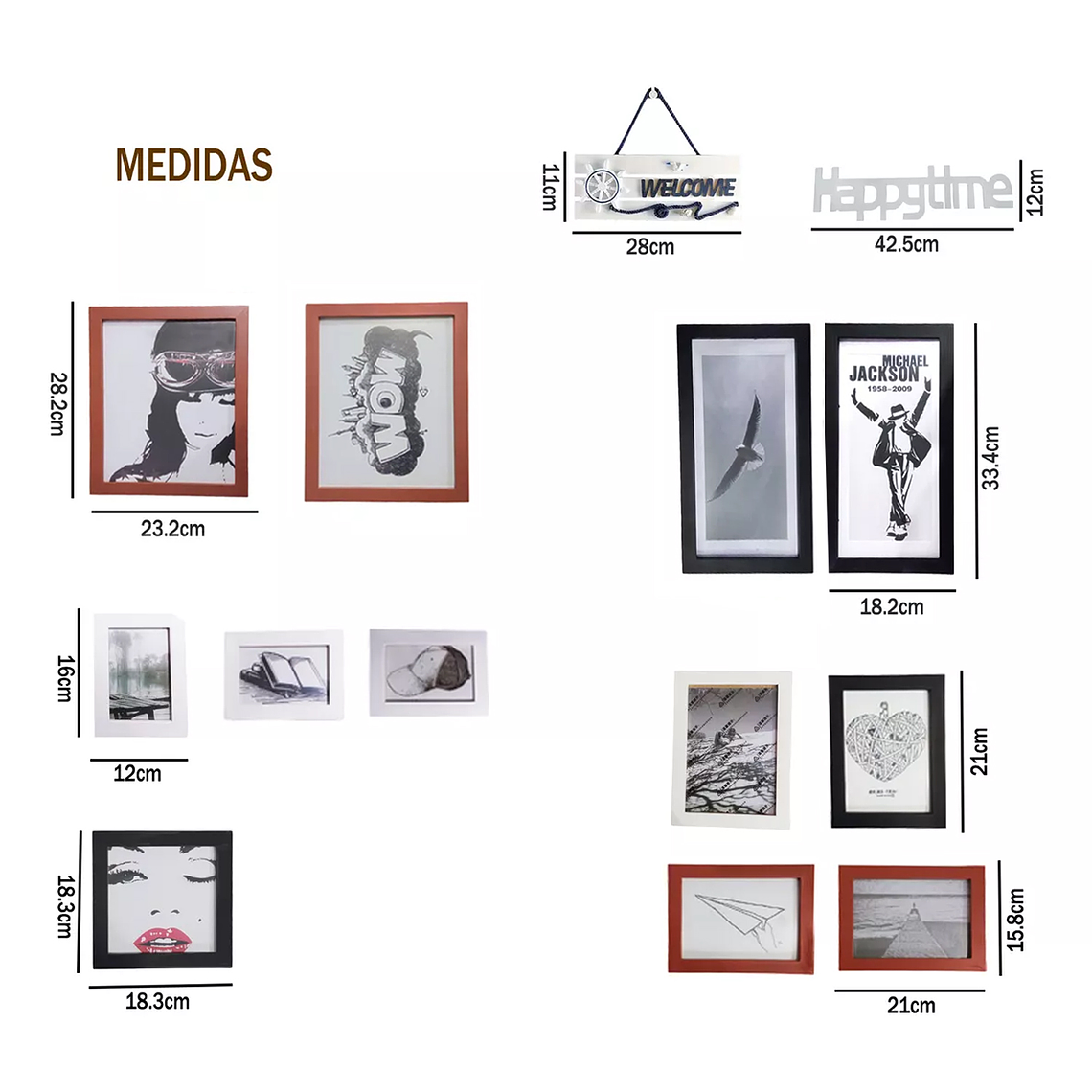 Set Marcos Foto Decorativo Pared 12 Pzs, 2 letreros, 1 vinilo 3