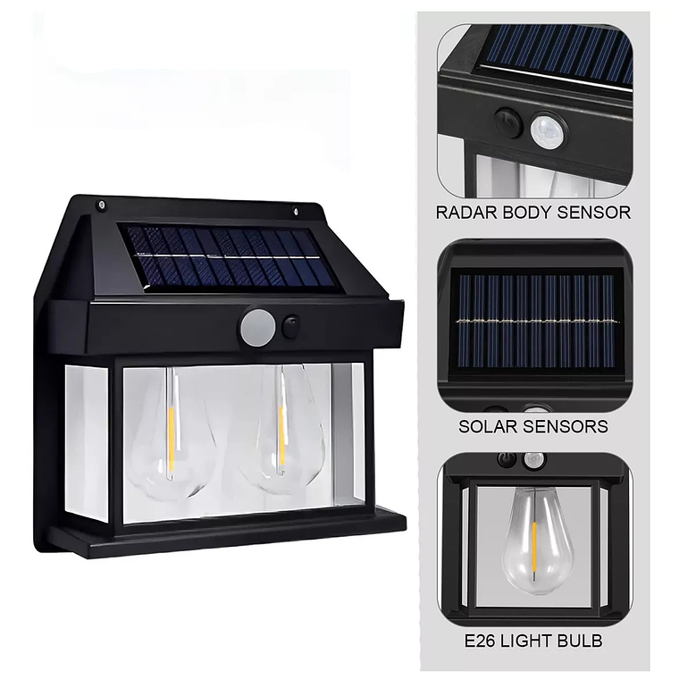 Aplique Lampara Solar Impermeable Con Sensor Vintage 2 led 3