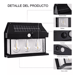 Aplique Lampara Solar Impermeable Con Sensor Vintage 3led