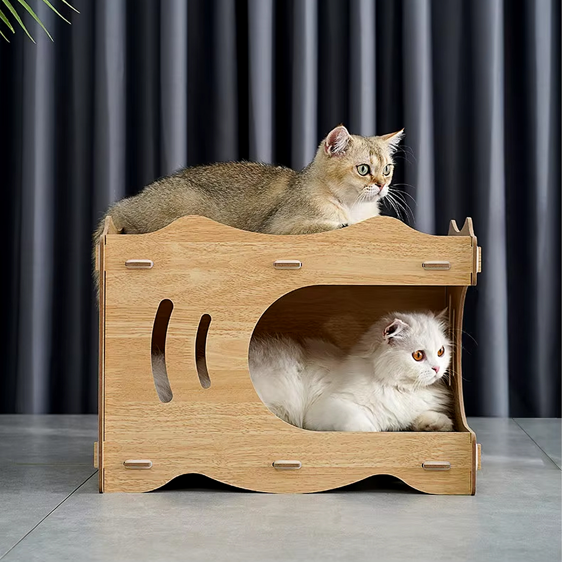 Cama Casa De Madera Para Gatos Con Rascador Interno 2