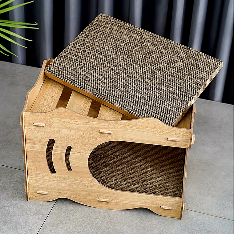 Cama Casa De Madera Para Gatos Con Rascador Interno 4