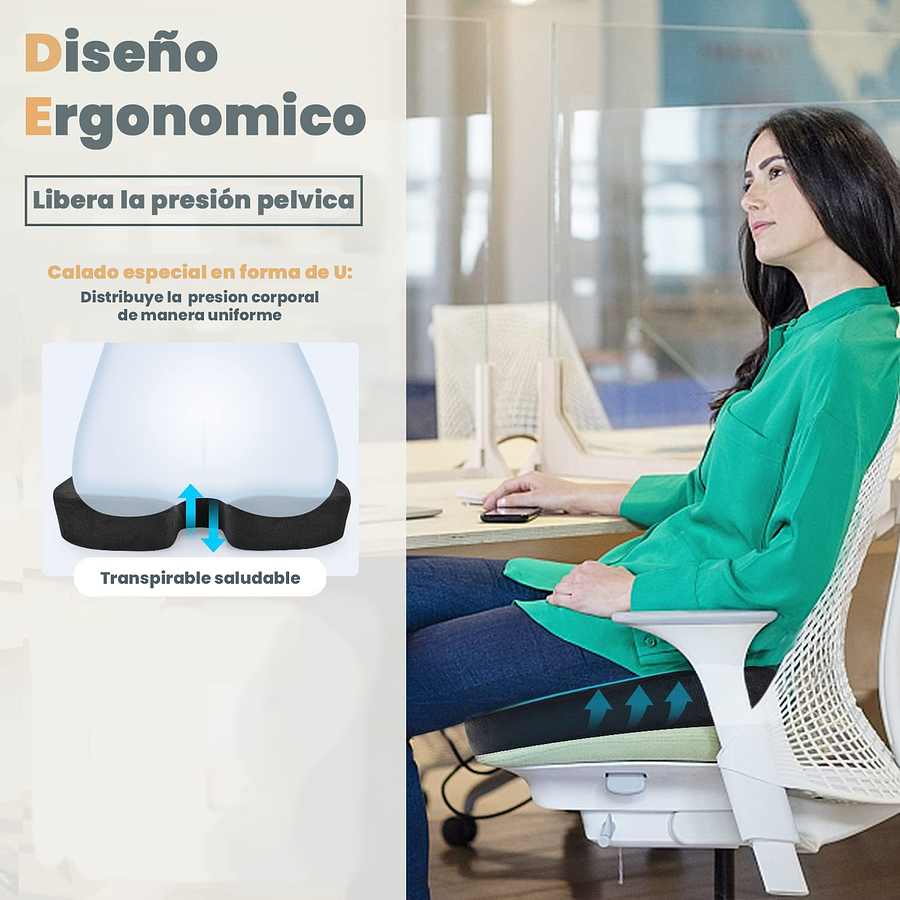 Cojín Asiento Memory Foam Y Gel Ortopédico Coxis Ergonomico