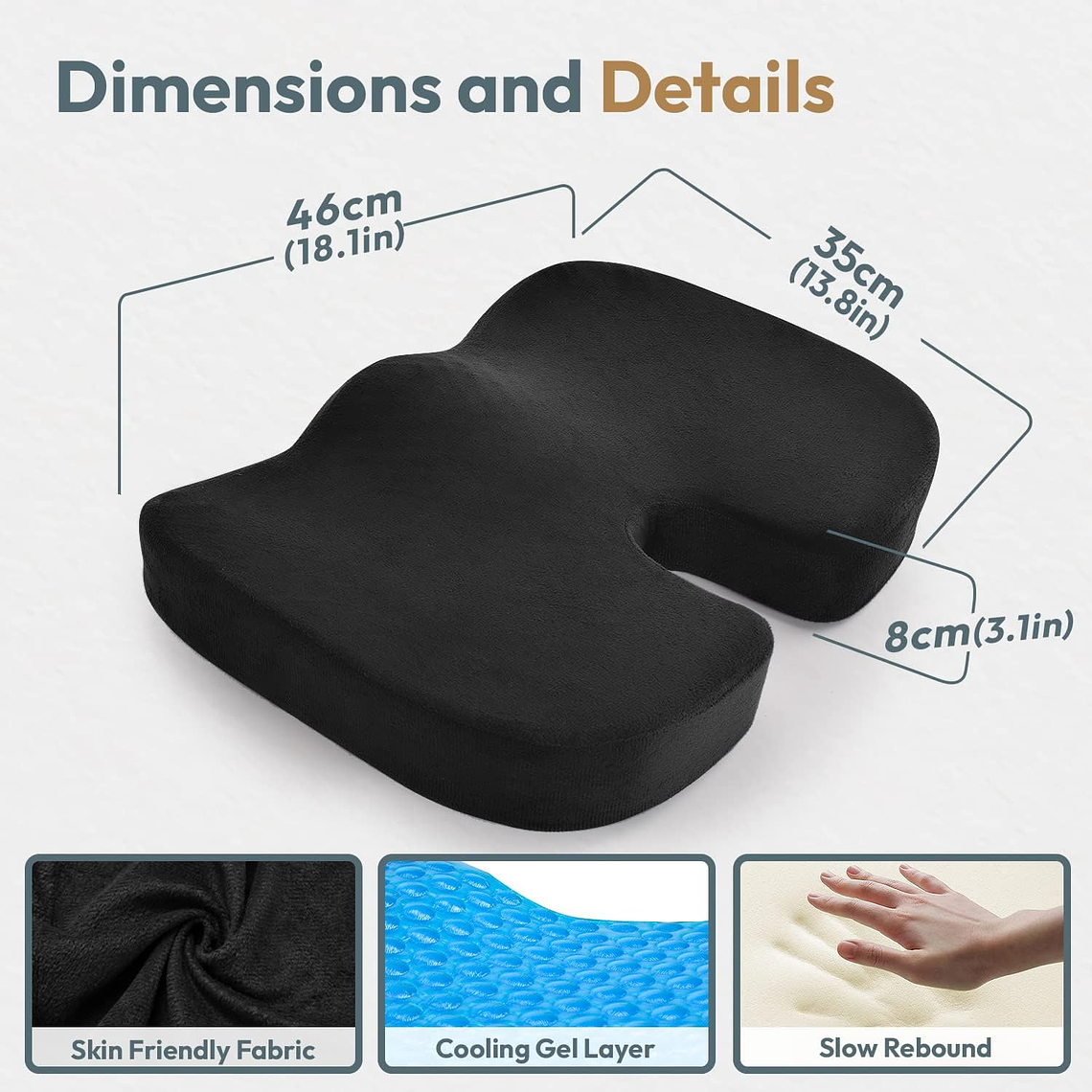 Cojín Asiento Memory Foam Y Gel Ortopédico Coxis Ergonomico 5