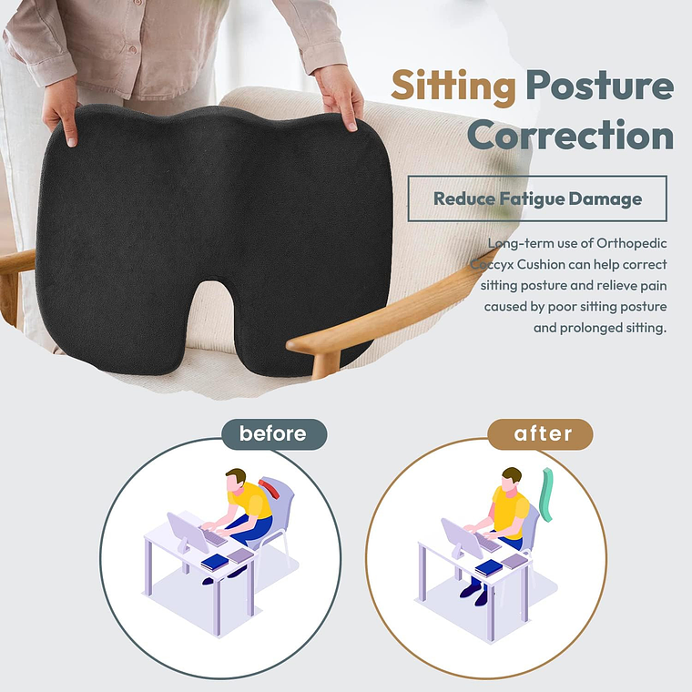 Cojín Asiento Memory Foam Y Gel Ortopédico Coxis Ergonomico 4