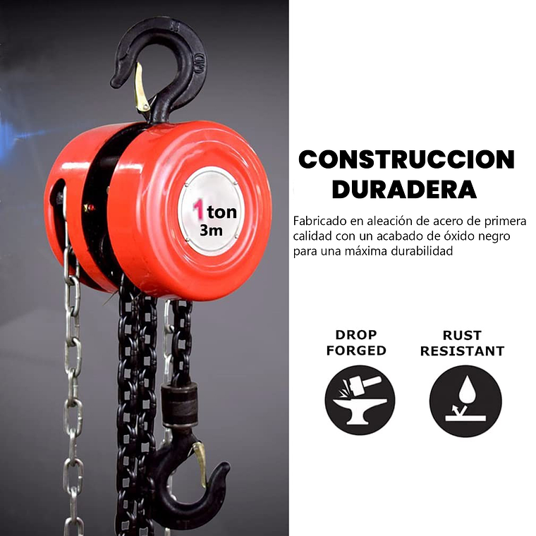 Tecle Polipasto Manual Con Cadena 1 Toneladas X3 Metros 2