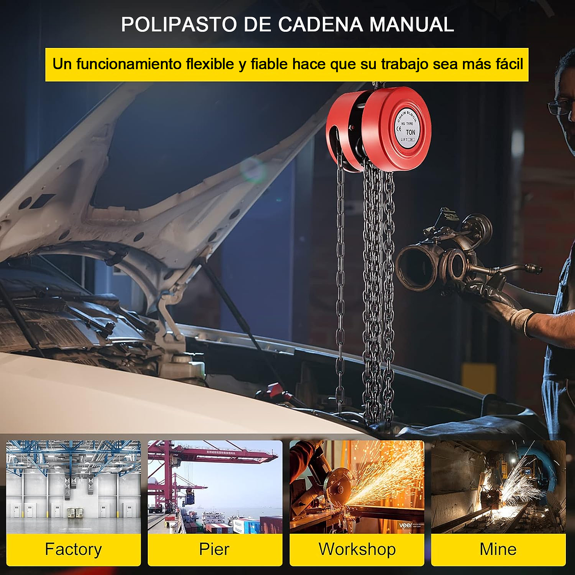 Tecle Polipasto Manual Con Cadena 1 Toneladas X3 Metros 4