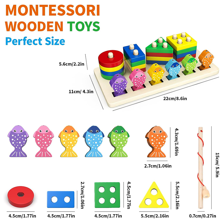 Juego De Pesca Magnético Y Encaje Juguete Madera Para Niños 4