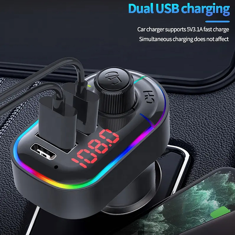 Transmisor Bluetooth Dual Usb Mp3 Type C Auto 3