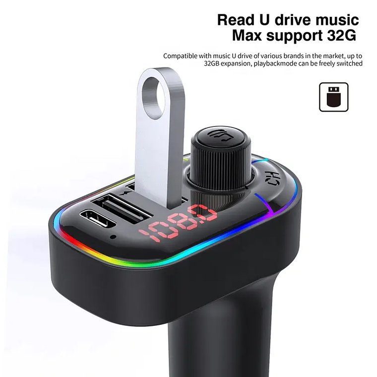Transmisor Bluetooth Dual Usb Mp3 Type C Auto 4