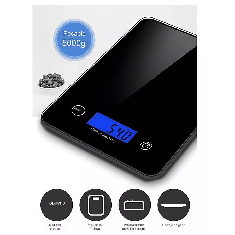 Balanza Pesa Digital Gramera De Cocina Vidrio Slim 5 Kilos